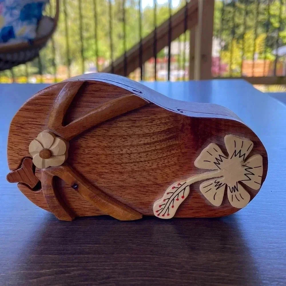 Decorative Wooden Flip Flop Jewelry Case